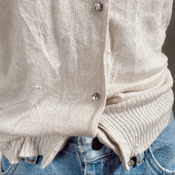 CASHMERE sequin cardigan w/ rhinestone buttons - Picture 4 of 5